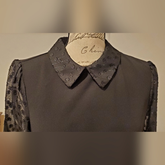 TOMMY HILFIGER  Elegant Black Dress with Sheer Sleeves, Size 8. - Picture 4 of 11